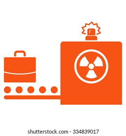 Baggage Screening vector icon. Style is flat orange symbol, rounded angles, white background.