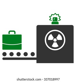 Baggage Screening vector icon. Style is flat bicolor green and gray symbol, rounded angles, white background.