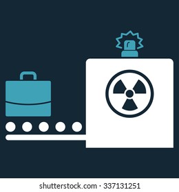 Baggage Screening vector icon. Style is flat bicolor blue and white symbol, rounded angles, dark blue background.