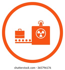 Baggage Screening vector icon. Style is flat circled symbol, orange color, rounded angles, white background.