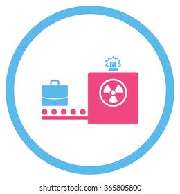 Baggage Screening vector icon. Style is bicolor flat circled symbol, pink and blue colors, rounded angles, white background.