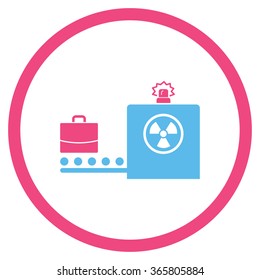 Baggage Screening vector icon. Style is bicolor flat circled symbol, pink and blue colors, rounded angles, white background.