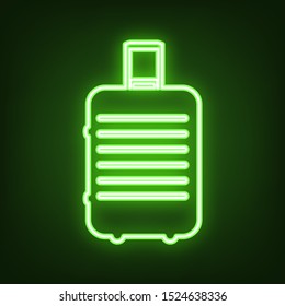 Baggage sign illustration. Green neon icon in the dark. Blurred lightening. Illustration.