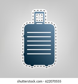 Baggage sign illustration. Vector. Blue icon with outline for cutting out at gray background.