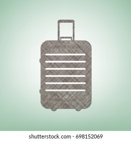 Baggage sign illustration. Vector. Brown flax icon on green background with light spot at the center.