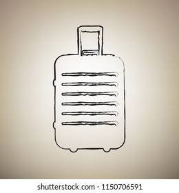 Baggage sign illustration. Vector. Brush drawed black icon at light brown background.