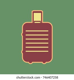 Baggage sign illustration. Vector. Cordovan icon and mellow apricot halo with light khaki filled space at russian green background.