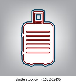 Baggage sign illustration. Vector. Dark red, transparent and midnight green stroke of white icon at grayish background.