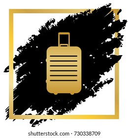 Baggage sign illustration. Vector. Golden icon at black spot inside golden frame on white background.