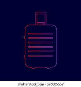 Baggage sign illustration. Vector. Line icon with gradient from red to violet colors on dark blue background.