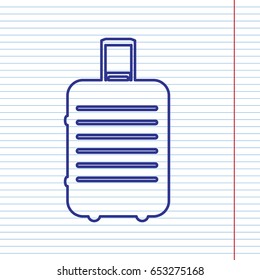 Baggage sign illustration. Vector. Navy line icon on notebook paper as background with red line for field.