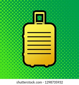 Baggage sign illustration. Vector. Pop art orange to yellow dots-gradient icon with black contour at greenish background.