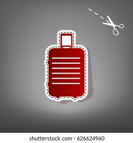 Baggage sign illustration. Vector. Red icon with for applique from paper with shadow on gray background with scissors.