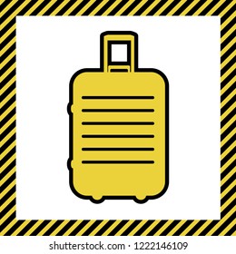 Baggage sign illustration. Vector. Warm yellow icon with black contour in frame named as under construction at white background. Isolated.