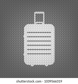 Baggage sign illustration. Vector. White knitted icon on gray knitted background. Isolated.