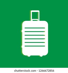 Baggage sign illustration. Vector. White flat icon with yellow striped shadow at green background.