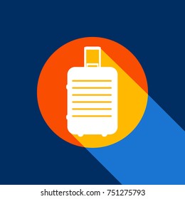 Baggage sign illustration. Vector. White icon on tangelo circle with infinite shadow of light at cool black background. Selective yellow and bright navy blue are produced.