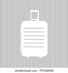 Baggage sign illustration. Vector. White icon on grayish striped background. Optical illusion.
