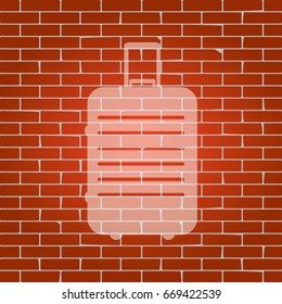 Baggage sign illustration. Vector. Whitish icon on brick wall as background.