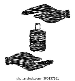 Baggage sign. Save or protect symbol by hands with scribble effect.