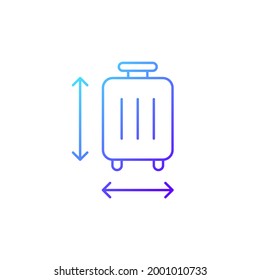 Baggage size gradient linear vector icon. Measuring luggage for airport regulation. Travel objects. Thin line color symbols. Modern style pictogram. Vector isolated outline drawing