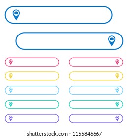 Baggage storage GPS map location icons in rounded color menu buttons. Left and right side icon variations.