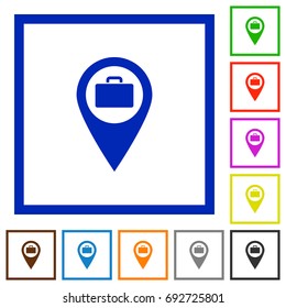 Baggage storage GPS map location flat color icons in square frames on white background