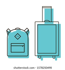 Baggage. Suitcase and backpack. Permissible dimensions for transportation. Design element. Vector illustration. Icon with shadow isolated on white background.