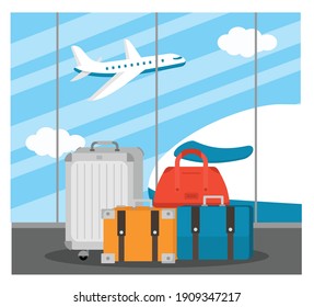 Baggage, Suitcases And Bags In Airport flat