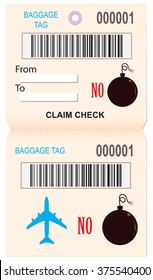 Baggage ticket reminder ban explosives. Vector illustration.