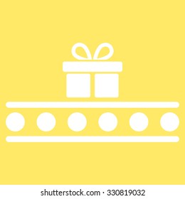 Baggage Transportation vector icon. Style is flat white symbol, rounded angles, yellow background.
