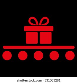 Baggage Transportation vector icon. Style is flat red symbol, rounded angles, black background.
