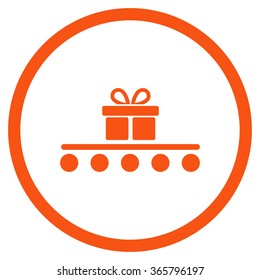 Baggage Transportation vector icon. Style is flat circled symbol, orange color, rounded angles, white background.