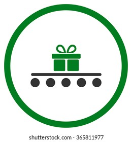 Baggage Transportation vector icon. Style is bicolor flat circled symbol, green and gray colors, rounded angles, white background.