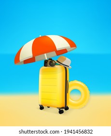 Baggage of the travaler. Vector illustration with the beach 