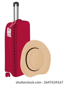 Baggage for travel. Travel bags and summer hat, travel vacation concept. flat style illustration.