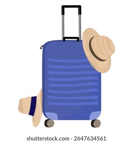 Baggage for travel. Travel bags and summer hat, travel vacation concept. flat style illustration.