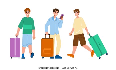 baggage travel man vector. luggage happy, young suitcase, trip flight baggage man character. people flat cartoon illustration