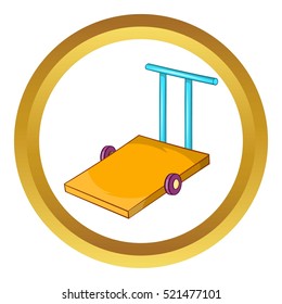 Baggage trolley vector icon in golden circle, cartoon style isolated on white background