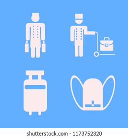 baggage vector icons set. with bellhop, travelling luggage and school book bag in set