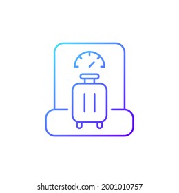 Baggage weight gradient linear vector icon. Luggage weighing in airport. Traveller suitcase check. Travel size objects. Thin line color symbols. Modern style pictogram. Vector isolated outline drawing