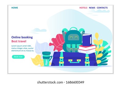 Baggage,backpack suitcases and bags.Travel and tourism concept.Vector flat illustration.