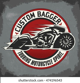 Bagger custom Motorcycle circular badge, vector emblem Motorcycle