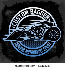 Bagger custom Motorcycle circular badge, vector emblem Motorcycle