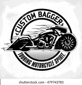 Bagger custom Motorcycle circular badge, vector emblem Motorcycle.