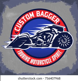 Bagger custom Motorcycle circular badge, vector emblem Motorcycle