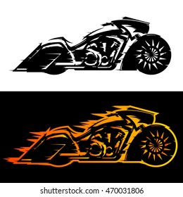 Bagger style motorcycle vector illustration,  Baggers custom motorbike covered in flames 
