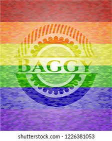 Baggy emblem on mosaic background with the colors of the LGBT flag