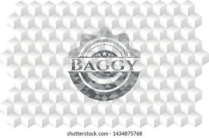 Baggy realistic grey emblem with geometric cube white background