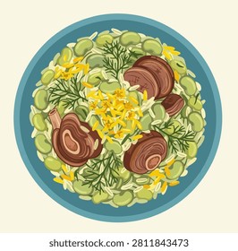Baghali Polo Persian Rice Illustration